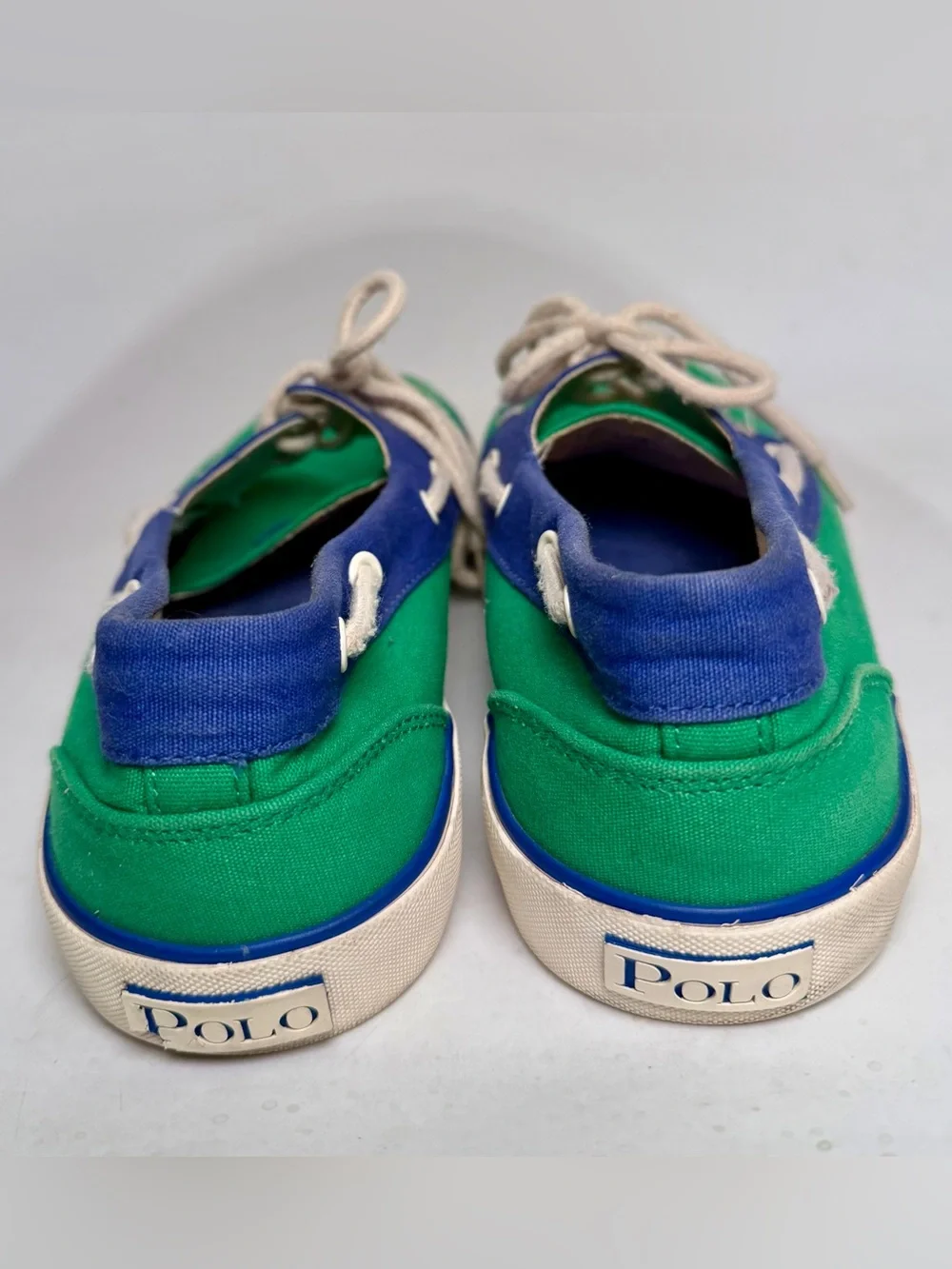VTG POLO Ralph Lauren Franz Lace Up Blue Green Sneakers Deck Boat Shoes Men 10 D